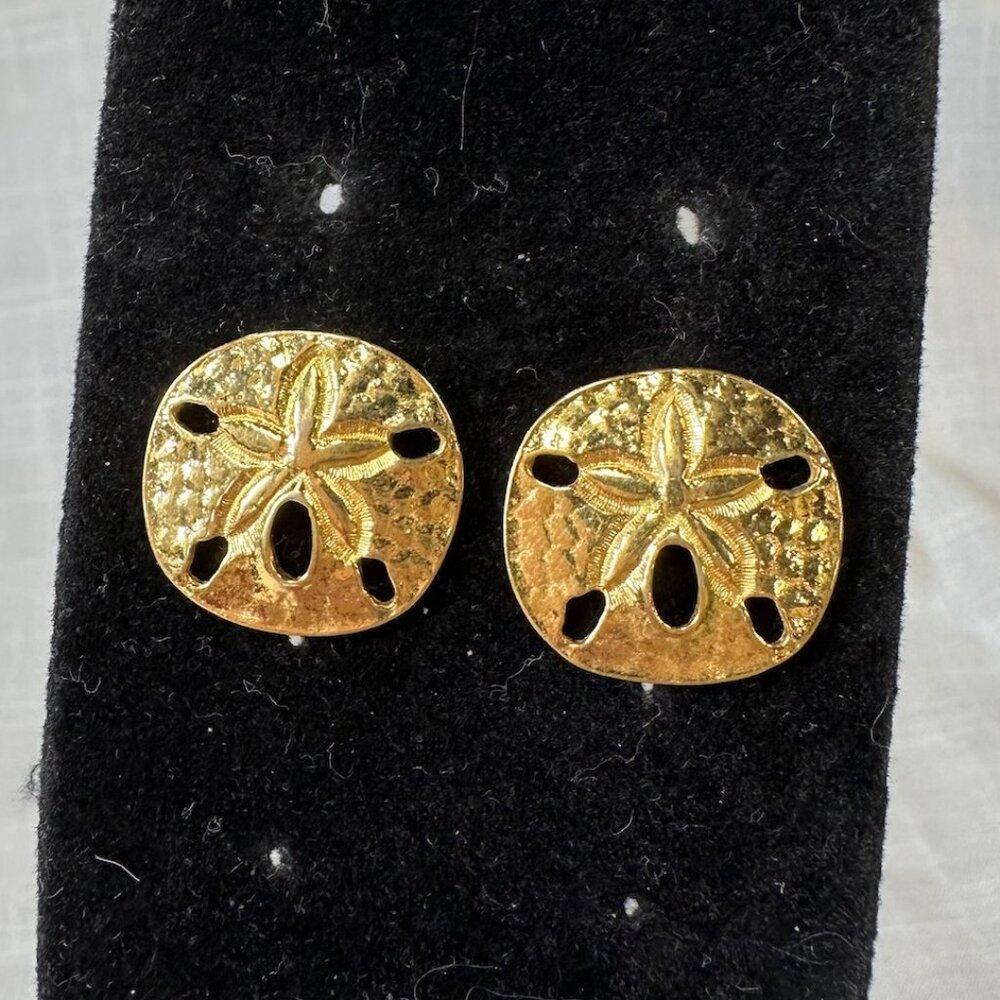 Vintage Sand-dollar Gold Tone Earrings